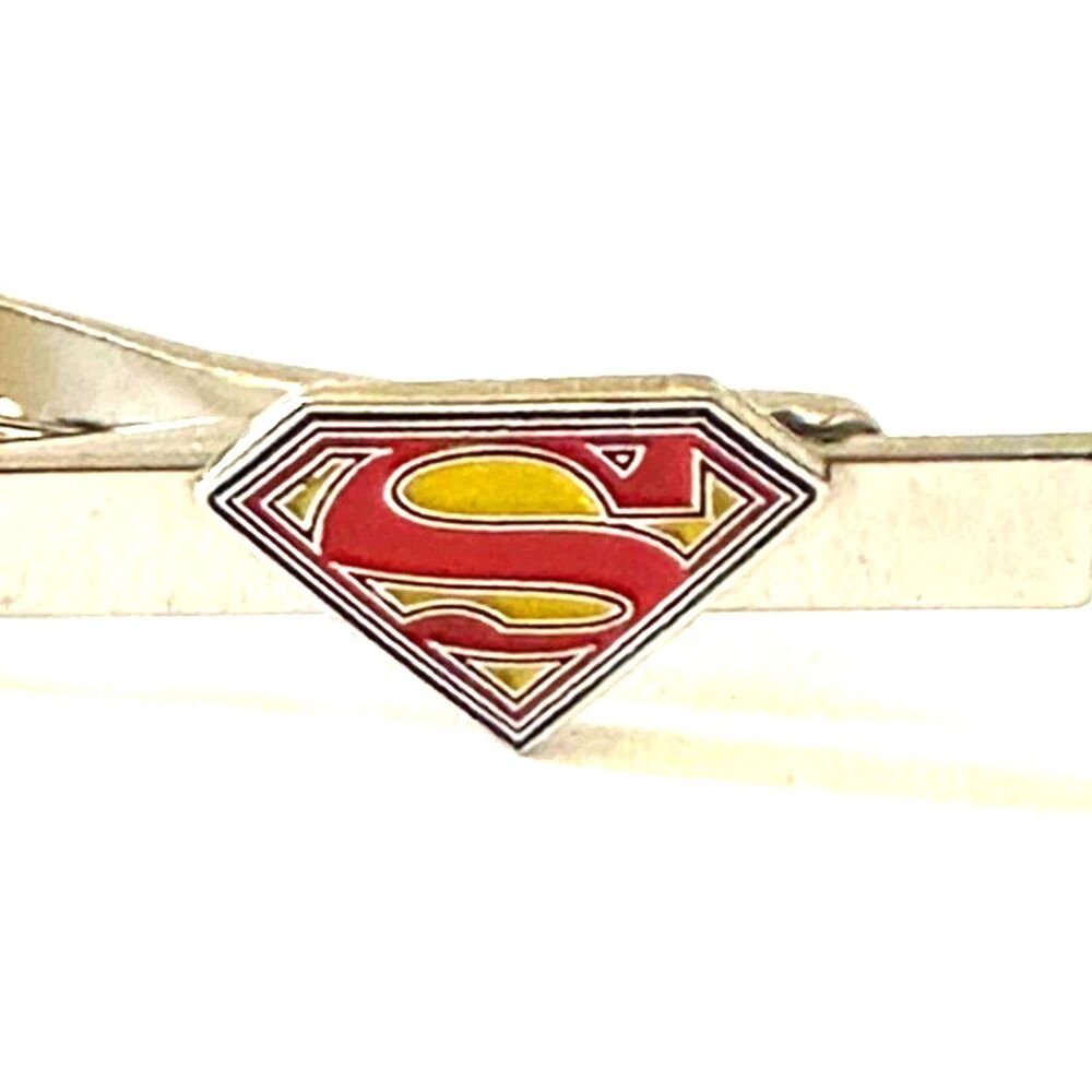 Superman "S" Shield Tie Clip — Red & Gold Enamel on Silver Bar
